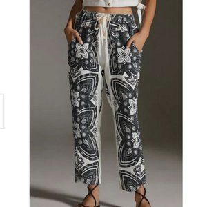 Anthropologie Pilcro 2X NWT Linen Surf Pants tattoo Floral Black White New Plus